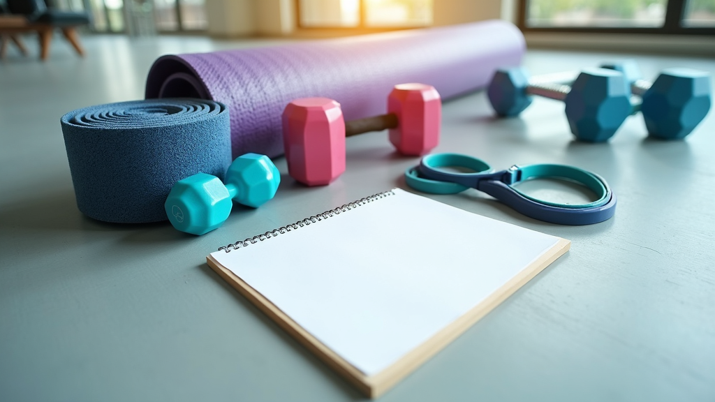 Fitness equipment and notepad for planning workouts